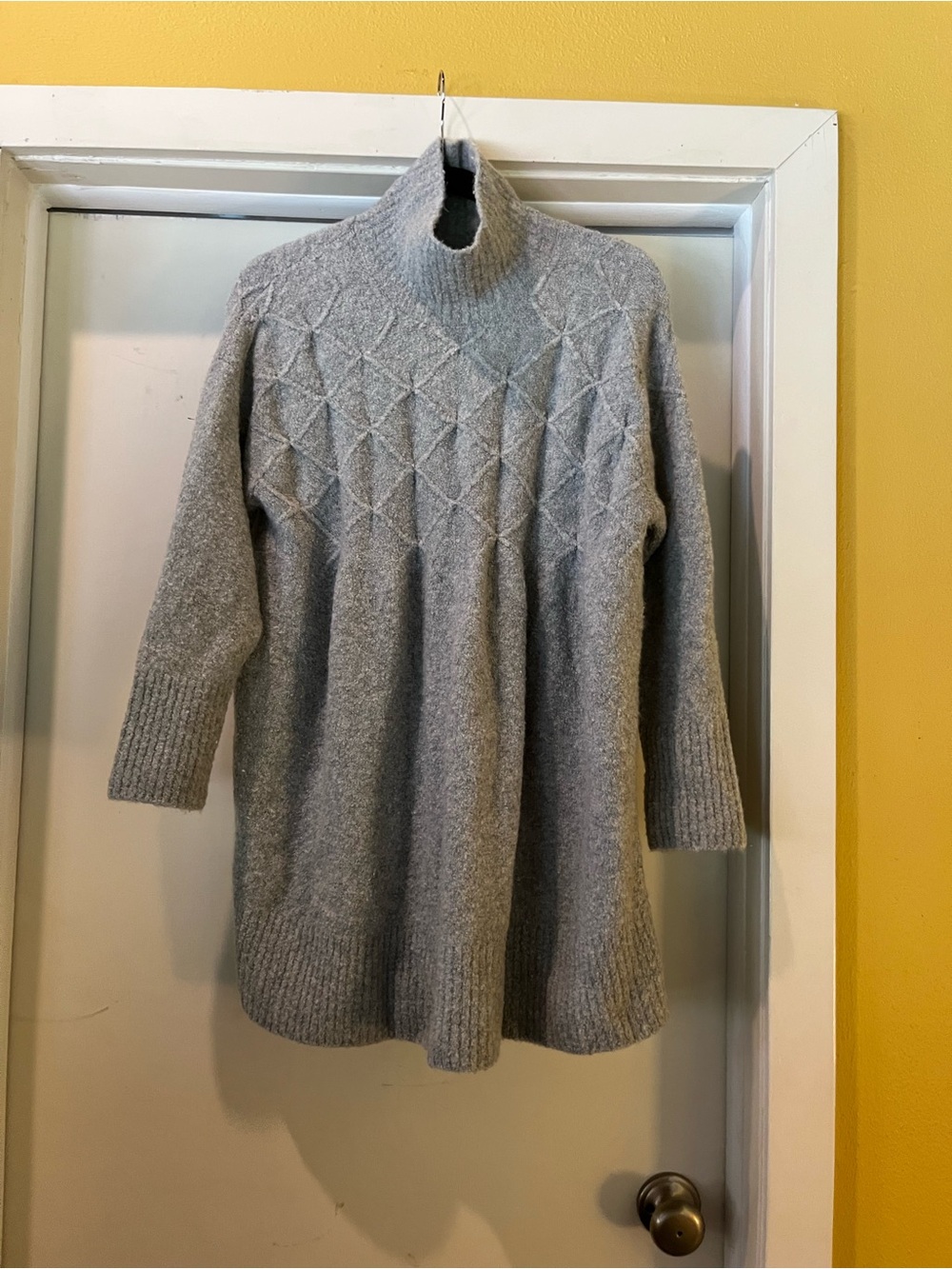 Free People Gray Diamond-Knit Turtleneck Tunic